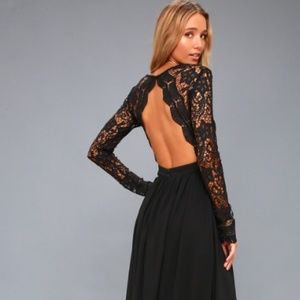 AWAKEN MY LOVE BLACK LONG SLEEVE LACE MAXI DRESS Small
